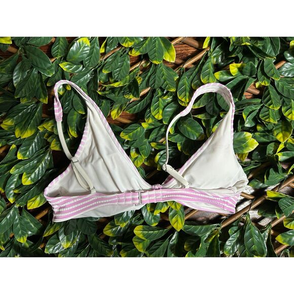 Abercrombie and Fitch Pink White Front Tie Bikini Top Size Small - Picture 3 of 4
